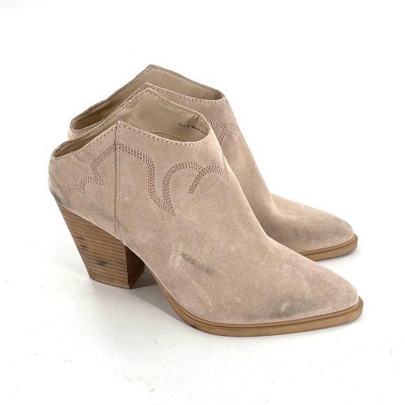 Dolce Vita Simran Suede Boots 9 Tan Western Embroidered Ankle Booties Boho Heel - Picture 4 of 8